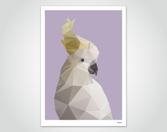 Banum Cockatoo N2 — Poster Low Poly Animals, Art Print Polygon Zoo, Picture Geometry Parrot, Art Prints Poster Set, Poster Nursery Animals