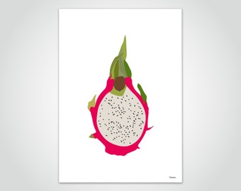 banum pitaya — poster red dragon fruit, art print Pitahaya Pink, poster tropical fruit, poster kitchen, picture illustration dragon fruit