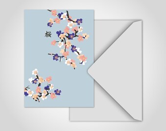 Banum Postcard Sakura N3 — Cartolina d'epoca, Cartolina Fiori, Cartolina Ciliegio, Cartolina d'Auguri Busta A6, Carta Blu Fiori di Ciliegio Giappone