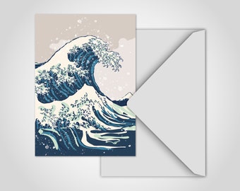 banum Postcard Wave — Greeting Cards Maritime, Poster Wave of Kanagawa, Homage Katsushika Hokusai, Postcard A6 Envelope, Card Sea Waves