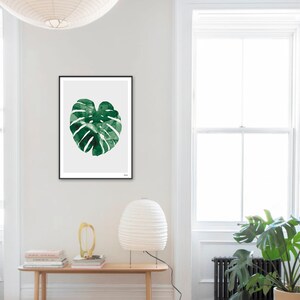 banum Monstera N1 Poster Monstera, art print green plant, picture nature, poster watercolor Monstera, living room decoration leaf, picture botany green image 4