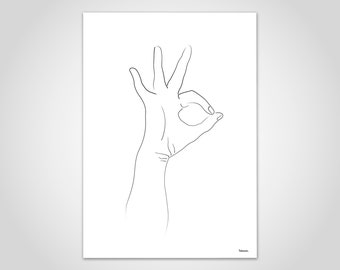 banum Hand 5 — Poster Hands Drawing, Fine Line Art Hands, Poster OK Hand Sign, Poster Ok Sign, Poster Awesome, Poster Love Gift