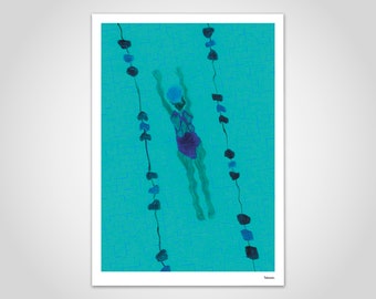 banum bathing — poster nuotatore, immagini vacanza balneare, stampa artistica nuoto, decorazione soggiorno sport, poster verde blu, arte scandinava,