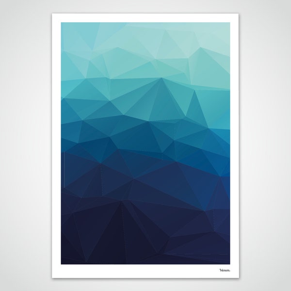 banum Flow N7 — Poster Low Poly, Poster Polygram blau türkis, Kunstdruck Urlaub Meer Strand, Bild Ozean Pazifik, Deko Wohnzimmer Geschenk