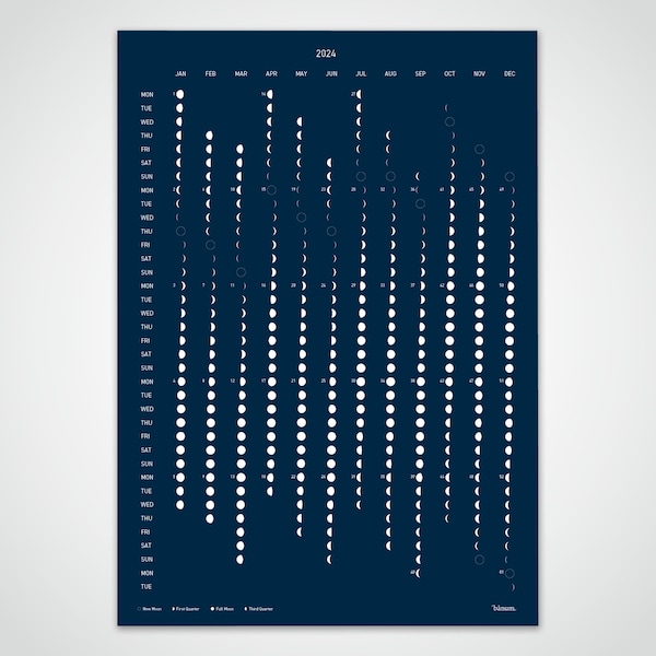 banum Darkmoon — Calendar 2024, calendar planner, moon calendar dark blue, poster calendar, calendar poster, wall calendar 2024, annual calendar