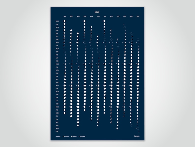 banum Darkmoon Calendar 2024, calendar planner, moon calendar dark blue, poster calendar, calendar poster, wall calendar 2024, annual calendar image 1