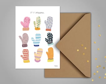 banum postcard Glows - funny postcards, Christmas cards gloves, cards winter greetings, postcard snowball, greeting card A6 with envelope