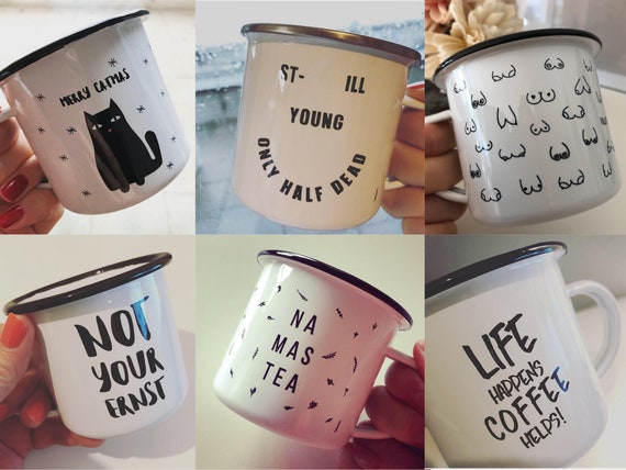 Hands Emaille Becher Emaille Tasse Mit Schwarzem Rand Etsy