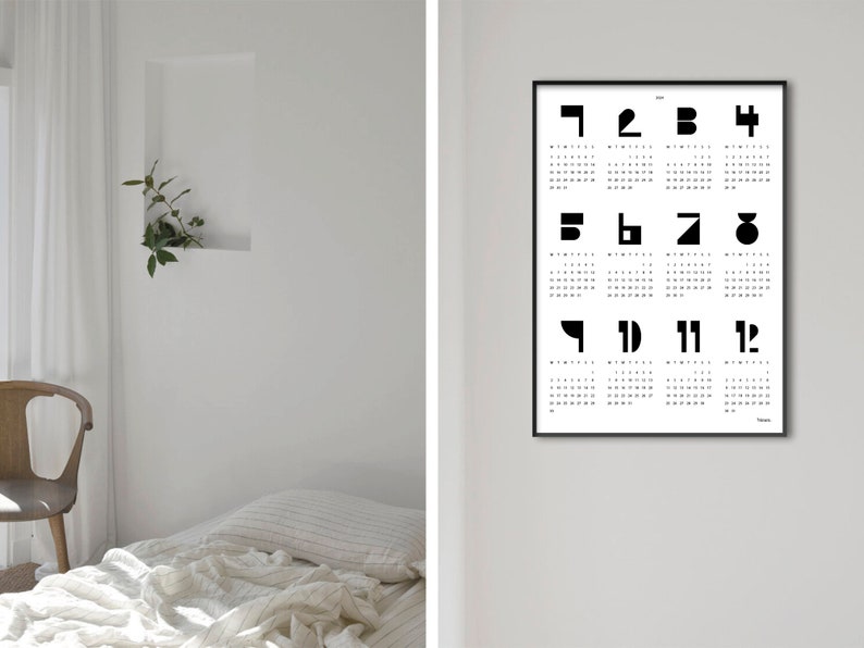 banum Type White calendario 2024, pianificatore calendario, calendario poster bianco e nero, poster calendario, calendario da parete 2024, pianificatore annuale calendario annuale immagine 4