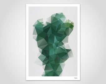 banum Cactus N1 — Poster Low Poly, Pictures Polygram Triangle, Abstract Art Prints, Poster Green Nature, Poster Green Plant, Art Flower Green