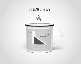 Seagull N2 enamel mug — enamel cup black rim, stainless steel cup, enamel funny saying quote, coffee tea cup decoration, maritime sea
