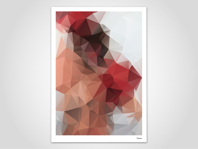 Love Abstract Art Prints Low Poly Geometric Red Contemporary Wall Art Prints Design Orange Tango \u2014 Modern Poster Polygram Heart