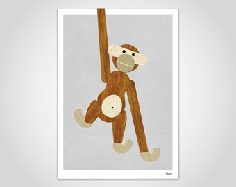 banum monkey — poster wooden monkey, art prints design monkey, gift office, animal poster children, poster children's room, picture hanging monkey, monkey picture