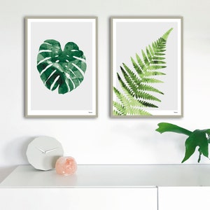 banum Monstera N1 Poster Monstera, art print green plant, picture nature, poster watercolor Monstera, living room decoration leaf, picture botany green image 6