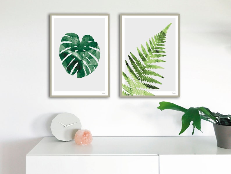 banum Monstera N1 Poster Monstera, art print green plant, picture nature, poster watercolor Monstera, living room decoration leaf, picture botany green image 6