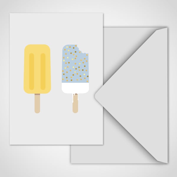 banum Postcard Ice Cream Yellow — funny postcard ice cream, greeting card summer ice cream on a stick, postcard waffle ice cream, postcard summer ice cream, card ice cream on a stick