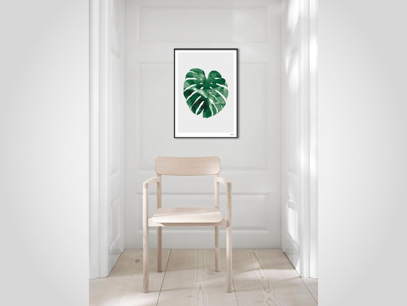 banum Monstera N1 Poster Monstera, art print green plant, picture nature, poster watercolor Monstera, living room decoration leaf, picture botany green image 5