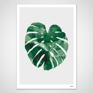 banum Monstera N1 Poster Monstera, art print green plant, picture nature, poster watercolor Monstera, living room decoration leaf, picture botany green image 1