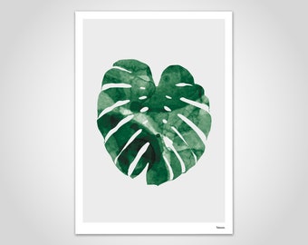 banum Monstera N1 — Poster Monstera, art print green plant, picture nature, poster watercolor Monstera, living room decoration leaf, picture botany green