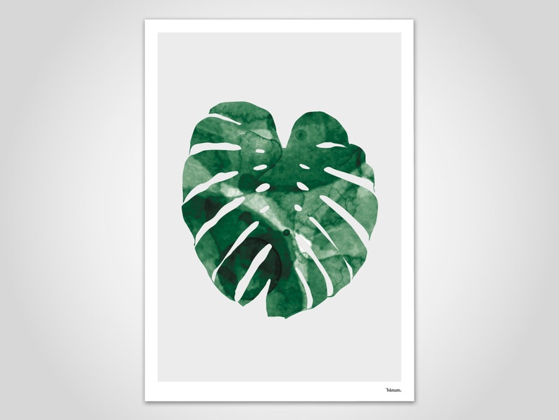 banum Monstera N1 Poster Monstera, art print green plant, picture nature, poster watercolor Monstera, living room decoration leaf, picture botany green image 1