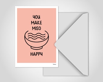 Banum Miso Postcard — zabawne powiedzonka na pocztówce, motywujący cytat na pocztówce, pocztówka z Japonii, kartka z życzeniami dla bliskich, zupa miso na pocztówce