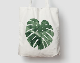 banum cotton bag Monstera - jute bag, shopping bag, jute bag, carrier bag, fabric bag, bag, shoulder bag, plants, leaves