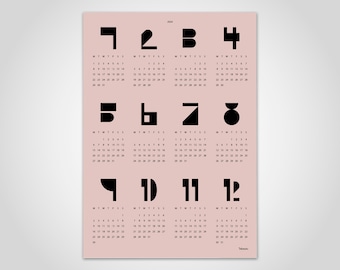 banum Type Rose — calendario 2024, planificador de calendario, calendario de póster en blanco y negro, póster de calendario, calendario de pared 2024, calendario anual planificador anual