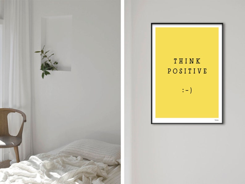 banum Think Positive : Poster Summer, Art Print Smiley, Pictures Smiley Yellow, Poster Typography Yellow, Poster Smiley, Poster Motivation image 3