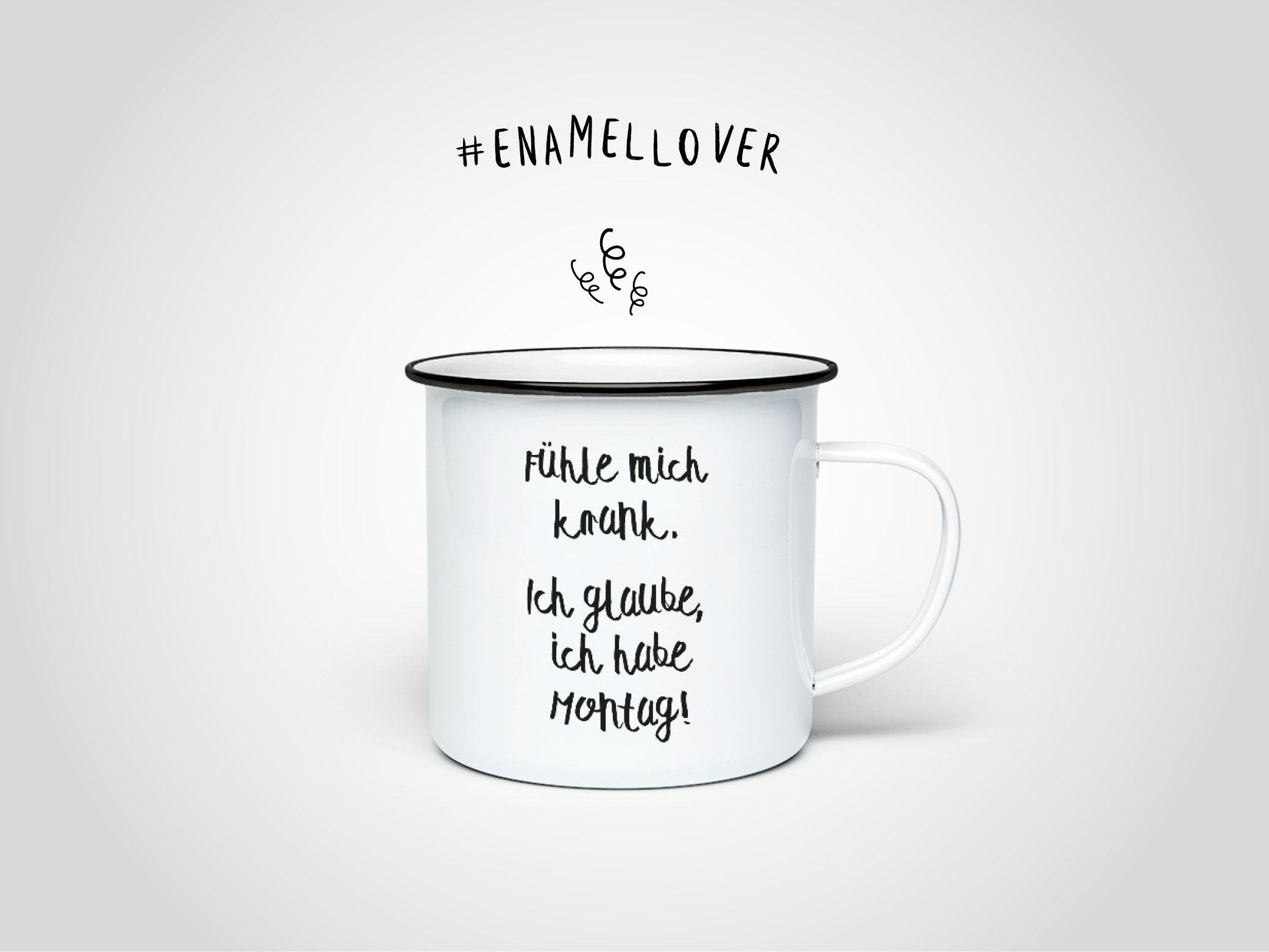 Montag Emaille Becher Emaille Tasse Mit Schwarzem Rand Etsy