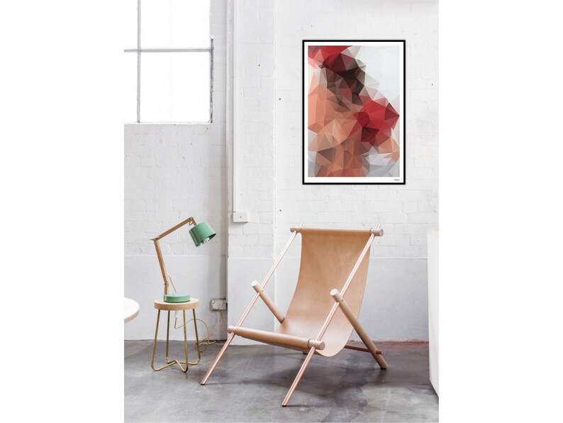 Love Abstract Art Prints Low Poly Geometric Red Contemporary Wall Art Prints Design Orange Tango \u2014 Modern Poster Polygram Heart