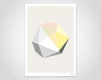 Gem/modern posters, abstract art prints, contemporary wall art prints, low poly, minimalist, yellow, black and white, grey, pastel, white