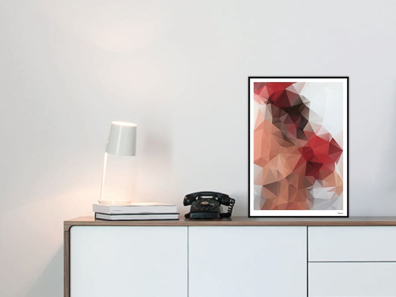 Love Abstract Art Prints Low Poly Geometric Red Contemporary Wall Art Prints Design Orange Tango \u2014 Modern Poster Polygram Heart