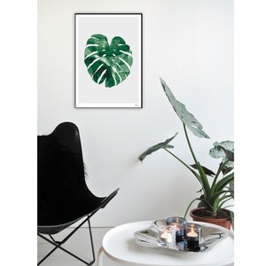 banum Monstera N1 Poster Monstera, art print green plant, picture nature, poster watercolor Monstera, living room decoration leaf, picture botany green image 7