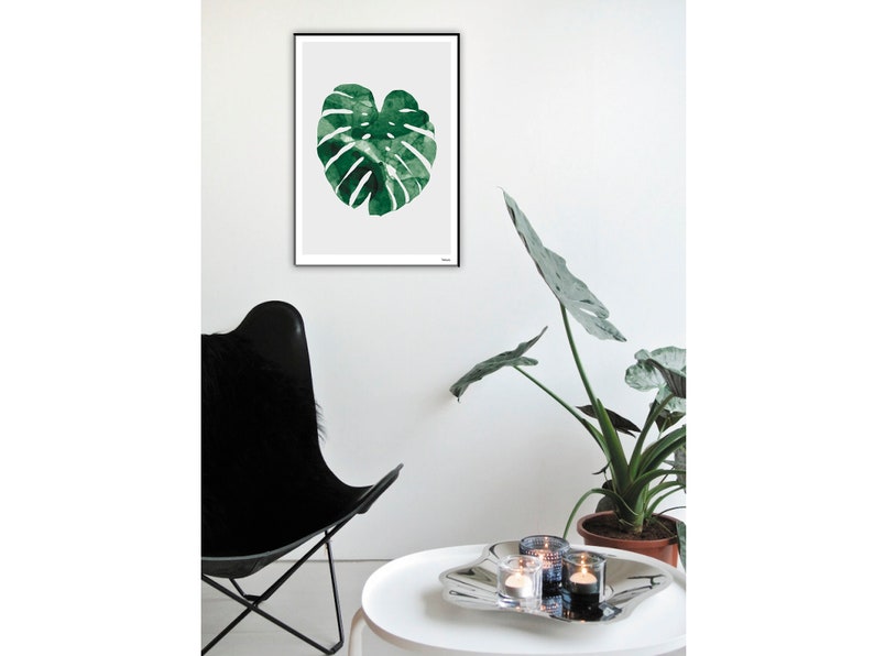 banum Monstera N1 Poster Monstera, art print green plant, picture nature, poster watercolor Monstera, living room decoration leaf, picture botany green image 7