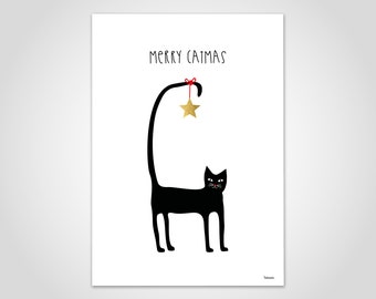 Merry Catmas 2 — Affiche de cadeau de Noel, cartes de vœux, cartes, chat, Noel, arbre de Noel, Félicitations, Fête joyeuse, drôles d’images