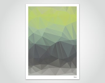 Banum Citrus N1 — Poster Low Poly, poligono di stampa artistica, geometria di immagini, set di poster di stampe d'arte, immagine Lemon Lemone, poster giallo verde neon