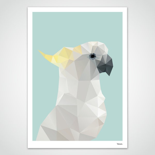 Banum Cockatoo N1 — Poster Low Poly Animals, Art Print Polygon Zoo, Picture Geometry Parrot, Art Prints Poster Set, Poster Nursery Animals