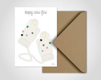 Happy Snow / Christmas Card, Greeting Card, Card, Christmas, Snow, Snowman, Glove, Snowball, Winter, Family, Christmas Gift