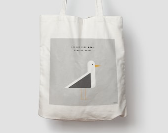 banum cotton bag seagull N2 - jute bag, shopping bag, carrier bag, fabric bag, shoulder bag, Holand Meer, shopper seagull saying