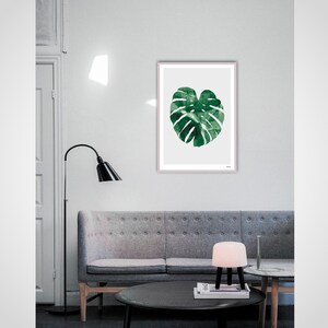 banum Monstera N1 Poster Monstera, art print green plant, picture nature, poster watercolor Monstera, living room decoration leaf, picture botany green image 3