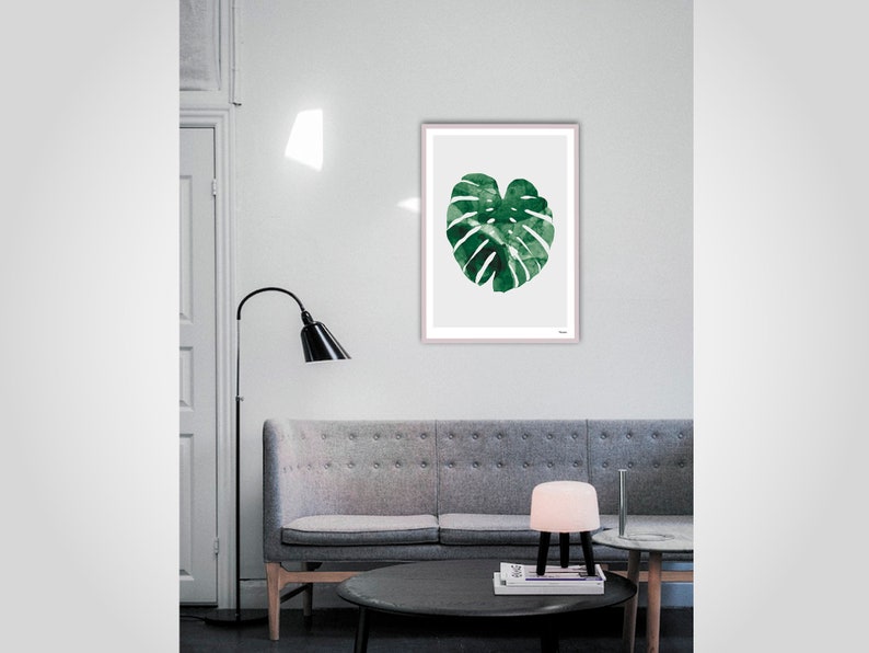 banum Monstera N1 Poster Monstera, art print green plant, picture nature, poster watercolor Monstera, living room decoration leaf, picture botany green image 3