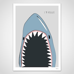 Banum Shark Poster, Art Print, Picture Illustration, Poster Veggie Vegetarian, Poster Kitchen, Poster Dining Room, Poster Maritime Ocean Sea image 1