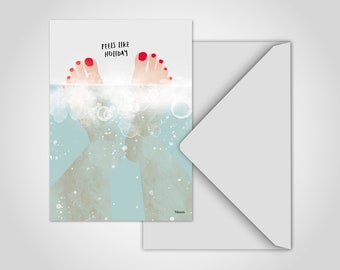 banum postcard bathtub — funny postcard feet, postcard wedding, birthday card feet up, holiday card sea, greeting card relaxation