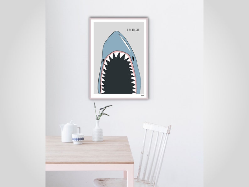 Banum Shark Poster, Art Print, Picture Illustration, Poster Veggie Vegetarian, Poster Kitchen, Poster Dining Room, Poster Maritime Ocean Sea image 3