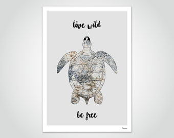 banum Turtle — Póster Acuarela, Póster Animales marinos, Lámina Protección del medio ambiente, Póster Agua, Póster Habitación infantil, Póster Animales salvajes