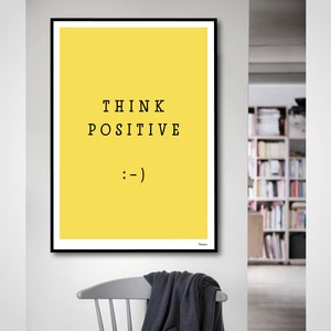 banum Think Positive : Poster Summer, Art Print Smiley, Pictures Smiley Yellow, Poster Typography Yellow, Poster Smiley, Poster Motivation image 2