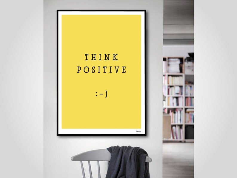 banum Think Positive : Poster Summer, Art Print Smiley, Pictures Smiley Yellow, Poster Typography Yellow, Poster Smiley, Poster Motivation image 2