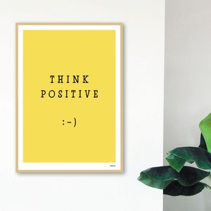 banum Think Positive : Poster Summer, Art Print Smiley, Pictures Smiley Yellow, Poster Typography Yellow, Poster Smiley, Poster Motivation image 4