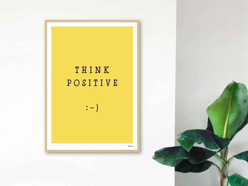 banum Think Positive : Poster Summer, Art Print Smiley, Pictures Smiley Yellow, Poster Typography Yellow, Poster Smiley, Poster Motivation image 4