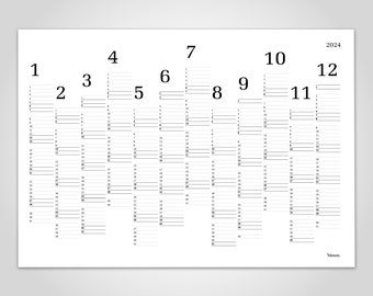 Línea banum: calendario 2024, planificador de calendario, calendario de póster, póster de calendario, calendario de pared 2024, planificador anual de calendario anual, decoración de sala de estar